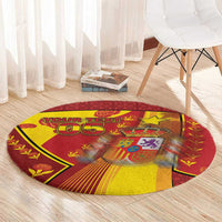 Custom Spain Football Round Carpet Traditional Spanish Carnation Floral Patriotic Motif