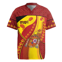 Custom Spain Football Rugby Jersey Traditional Spanish Carnation Floral Patriotic Motif