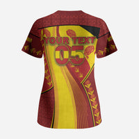 Custom Spain Football Scrub Top Traditional Spanish Carnation Floral Patriotic Motif