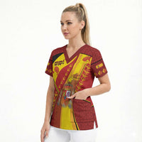 Custom Spain Football Scrub Top Traditional Spanish Carnation Floral Patriotic Motif