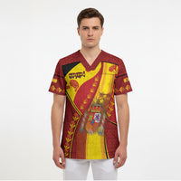 Custom Spain Football Scrub Top Traditional Spanish Carnation Floral Patriotic Motif