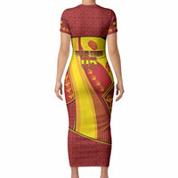 Custom Spain Football Short Sleeve Bodycon Dress Traditional Spanish Carnation Floral Patriotic Motif