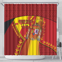 Custom Spain Football Shower Curtain Traditional Spanish Carnation Floral Patriotic Motif