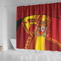 Custom Spain Football Shower Curtain Traditional Spanish Carnation Floral Patriotic Motif