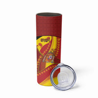 Custom Spain Football Skinny Tumbler Traditional Spanish Carnation Floral Patriotic Motif