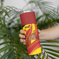 Custom Spain Football Skinny Tumbler Traditional Spanish Carnation Floral Patriotic Motif