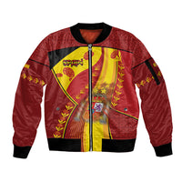 Custom Spain Football Sleeve Zip Bomber Jacket Traditional Spanish Carnation Floral Patriotic Motif