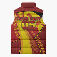 Custom Spain Football Sleeveless Puffer Jacket Traditional Spanish Carnation Floral Patriotic Motif
