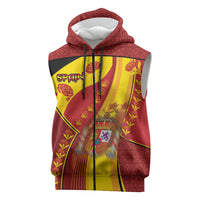 Custom Spain Football Sleeveless Zip Hoodie Traditional Spanish Carnation Floral Patriotic Motif