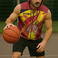 Custom Spain Football Sleeveless Zip Hoodie Traditional Spanish Carnation Floral Patriotic Motif