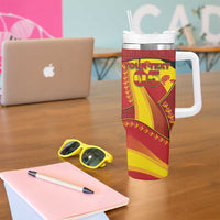 Custom Spain Football Tumbler With Handle Traditional Spanish Carnation Floral Patriotic Motif