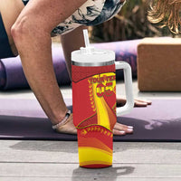 Custom Spain Football Tumbler With Handle Traditional Spanish Carnation Floral Patriotic Motif