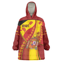 Custom Spain Football Wearable Blanket Hoodie Traditional Spanish Carnation Floral Patriotic Motif