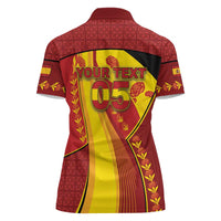 Custom Spain Football Women Polo Shirt Traditional Spanish Carnation Floral Patriotic Motif