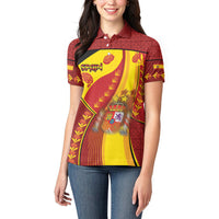Custom Spain Football Women Polo Shirt Traditional Spanish Carnation Floral Patriotic Motif