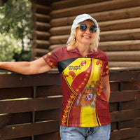 Custom Spain Football Women Polo Shirt Traditional Spanish Carnation Floral Patriotic Motif