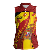 Custom Spain Football Women Sleeveless Polo Shirt Traditional Spanish Carnation Floral Patriotic Motif