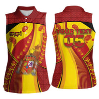 Custom Spain Football Women Sleeveless Polo Shirt Traditional Spanish Carnation Floral Patriotic Motif