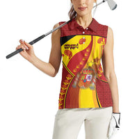 Custom Spain Football Women Sleeveless Polo Shirt Traditional Spanish Carnation Floral Patriotic Motif