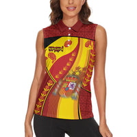 Custom Spain Football Women Sleeveless Polo Shirt Traditional Spanish Carnation Floral Patriotic Motif