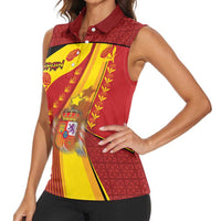 Custom Spain Football Women Sleeveless Polo Shirt Traditional Spanish Carnation Floral Patriotic Motif
