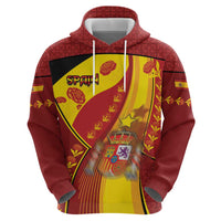 Custom Spain Football Zip Hoodie Traditional Spanish Carnation Floral Patriotic Motif