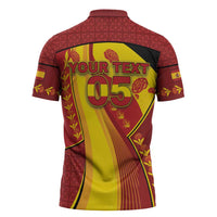 Custom Spain Football Zipper Polo Shirt Traditional Spanish Carnation Floral Patriotic Motif