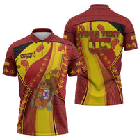 Custom Spain Football Zipper Polo Shirt Traditional Spanish Carnation Floral Patriotic Motif