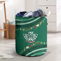 Mexico Football Laundry Basket Aztec Eagle With Mini Floral Patterns