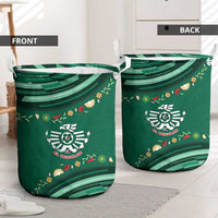 Mexico Football Laundry Basket Aztec Eagle With Mini Floral Patterns