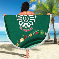 Mexico Football Beach Blanket Aztec Eagle With Mini Floral Patterns