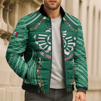 Custom Mexico Football Bomber Puffer Jacket Aztec Eagle With Mini Floral Patterns