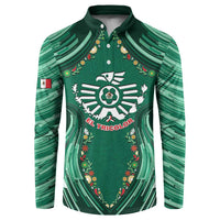 Custom Mexico Football Button Sweatshirt Aztec Eagle With Mini Floral Patterns
