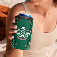 Custom Mexico Football 4 in 1 Can Cooler Tumbler Aztec Eagle With Mini Floral Patterns