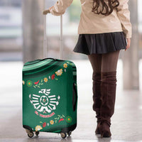 Mexico Football Luggage Cover Aztec Eagle With Mini Floral Patterns