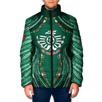 Custom Mexico Football Padded Jacket Aztec Eagle With Mini Floral Patterns
