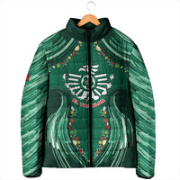 Custom Mexico Football Padded Jacket Aztec Eagle With Mini Floral Patterns