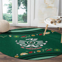 Mexico Football Round Carpet Aztec Eagle With Mini Floral Patterns