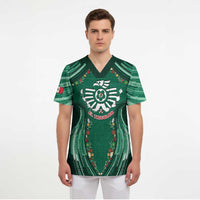 Custom Mexico Football Scrub Top Aztec Eagle With Mini Floral Patterns