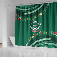Mexico Football Shower Curtain Aztec Eagle With Mini Floral Patterns