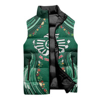 Custom Mexico Football Sleeveless Puffer Jacket Aztec Eagle With Mini Floral Patterns