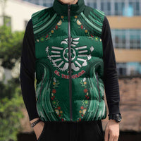 Custom Mexico Football Sleeveless Puffer Jacket Aztec Eagle With Mini Floral Patterns