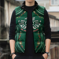 Custom Mexico Football Sleeveless Puffer Jacket Aztec Eagle With Mini Floral Patterns