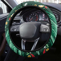 Mexico Football Steering Wheel Cover Aztec Eagle With Mini Floral Patterns