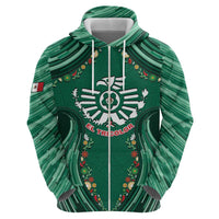 Custom Mexico Football Zip Hoodie Aztec Eagle With Mini Floral Patterns