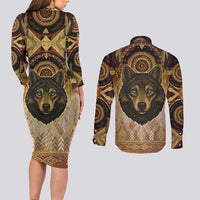 Native American Animal Spirit Couples Matching Long Sleeve Bodycon Dress and Long Sleeve Button Shirt