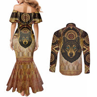 Native American Animal Spirit Couples Matching Mermaid Dress and Long Sleeve Button Shirt