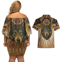 Native American Animal Spirit Couples Matching Off Shoulder Short Dress and Hawaiian Shirt