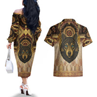 Native American Animal Spirit Couples Matching Off The Shoulder Long Sleeve Dress and Hawaiian Shirt