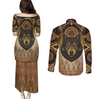Native American Animal Spirit Couples Matching Puletasi and Long Sleeve Button Shirt